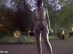 Jeny Smith tests her new suit. Flashing in public