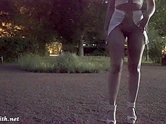 Jeny Smith tests her new suit. Flashing in public