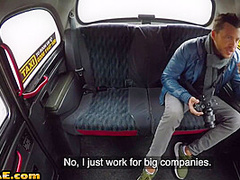 Cab driver fake boobs MILF outdoor fucked and licked in car