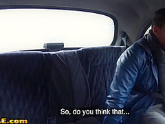 Cab driver fake boobs MILF outdoor fucked and licked in car