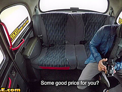 Cab driver fake boobs MILF outdoor fucked and licked in car