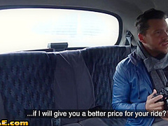 Cab driver fake boobs MILF outdoor fucked and licked in car