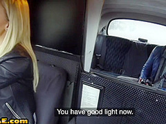 Cab driver fake boobs MILF outdoor fucked and licked in car