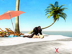 A super sexy horny blonde gets fucked by BBC in the desert island