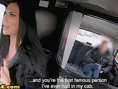 Taxi driver busty pierced whore MILF fucked in cab outdoor