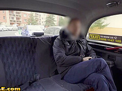 Taxi driver busty pierced whore MILF fucked in cab outdoor