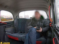 Taxi driver busty pierced whore MILF fucked in cab outdoor