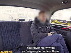 Taxi driver busty pierced whore MILF fucked in cab outdoor