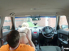 Driving tutor public bangs fishnet wearing MILF outdoor