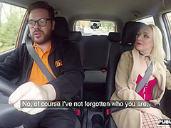 Driving tutor public bangs fishnet wearing MILF outdoor