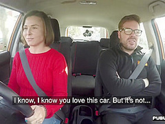Big titted brunette fucked by instructor in the car in POV