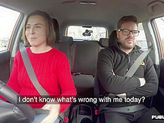 Big titted brunette fucked by instructor in the car in POV