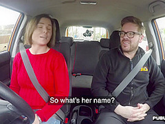 Big titted brunette fucked by instructor in the car in POV