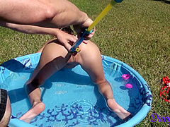 Tiny Dainty Dom Has Pool Play Fun & Her Tight Pussy Filled With Water