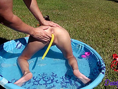 Tiny Dainty Dom Has Pool Play Fun & Her Tight Pussy Filled With Water