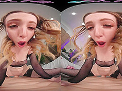 Adorable blonde masturbates in lingerie in virtual reality