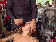 Latex anal babe assfucked and spanked in public group sex