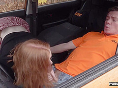 Big titted car driver pussyfucked in POV by instructor