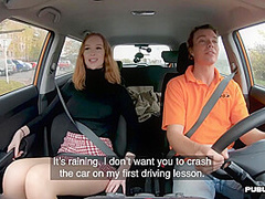 Big titted car driver pussyfucked in POV by instructor