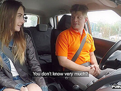 Skinny 19 driving student fucked in car outdoor by tutor