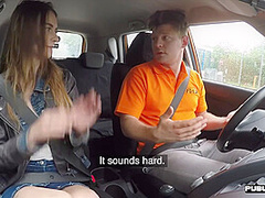 Skinny 19 driving student fucked in car outdoor by tutor