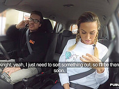 Busty MILF public fucked in car outdoor by driving tutor