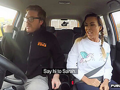 Busty MILF public fucked in car outdoor by driving tutor