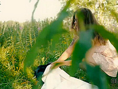 OLD4K. Lassie spits on rules and has sex with much older man in nature