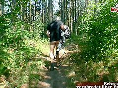 German skinny hitchhiker teen pick up from grandpa in forest