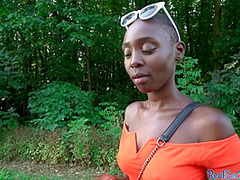 Reality amateur Ebony babe POV fucked in the forest 4 cash