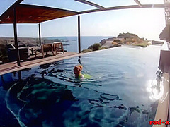 Fucks Her Pussy With A Toy In The Pool With Red Xxx