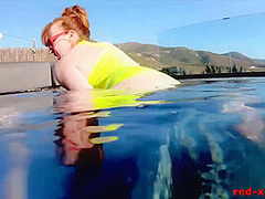 Fucks Her Pussy With A Toy In The Pool With Red Xxx