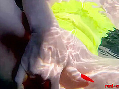 Fucks Her Pussy With A Toy In The Pool With Red Xxx