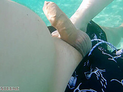 Underwater Footjob Sex & Nipple Squeezing Pov At Public Beach - Big Natural Tits Pawg Bbw Wife Being Kinky On Vacation