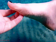 Underwater Footjob Sex & Nipple Squeezing Pov At Public Beach - Big Natural Tits Pawg Bbw Wife Being Kinky On Vacation