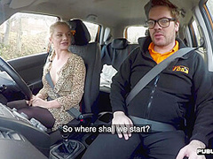 Driving student busty babe public fucked outdoor in the car
