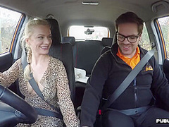 Driving student busty babe public fucked outdoor in the car