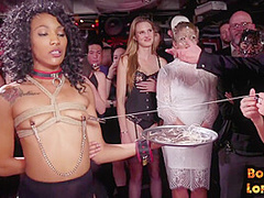 Ebony and MILF useless sluts BDSM fucked in public session
