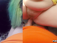 Chubby driving student public fucked by tutor outdoor in car