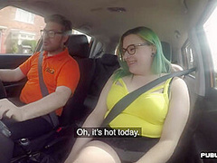 Chubby driving student public fucked by tutor outdoor in car