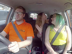 Chubby driving student public fucked by tutor outdoor in car