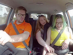 Chubby driving student public fucked by tutor outdoor in car