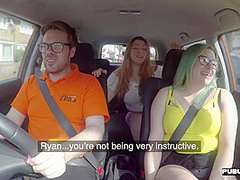 Chubby driving student public fucked by tutor outdoor in car