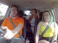 Chubby driving student public fucked by tutor outdoor in car