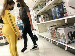 Candid Hot Teen Black Leggings See Through Vpl