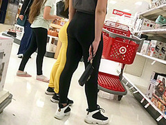 Candid Hot Teen Black Leggings See Through Vpl