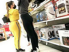 Candid Hot Teen Black Leggings See Through Vpl