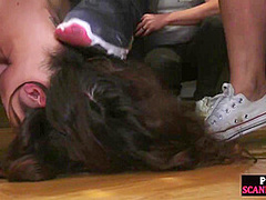Submissive reality sluts enjoy deepthroating orgy in public