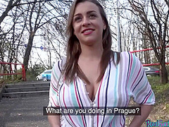 Public reality bigboobed babe POV fucked outdoor 4 money