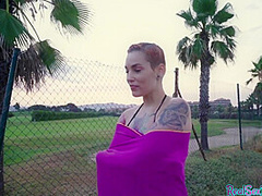 Tattoo amateur reality babe POV fucked in public outdoor